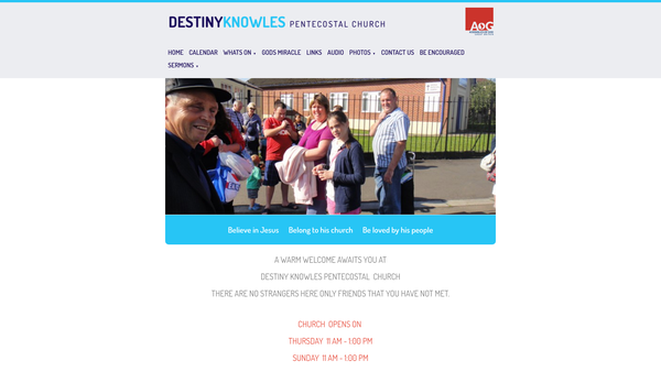 Screenshot of the Destiny - Knowle's Pentecostal Church website
