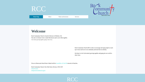 Screenshot of the Rock Community Church website