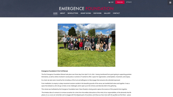 Screenshot of the Emergence Foundation website