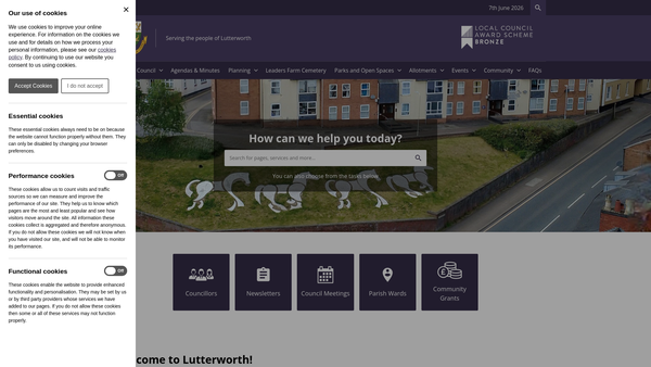 Screenshot of the Lutterworth Town Council Coventry Road Recreation Grounds website
