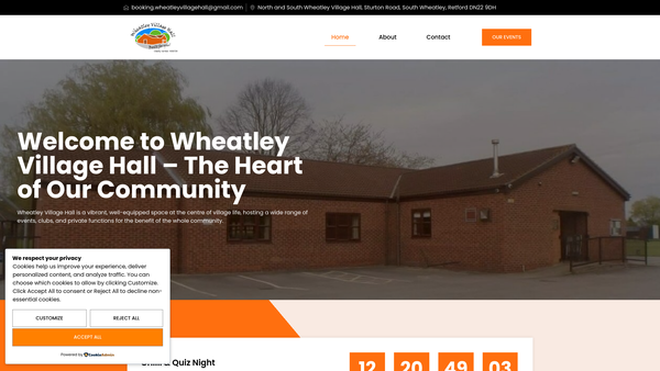 Screenshot of the The North And South Wheatley Village Hall website