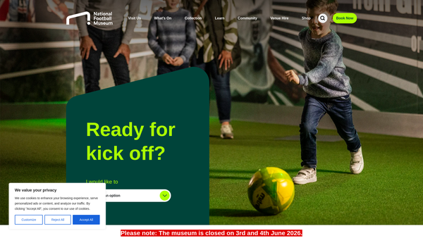 Screenshot of the The National Football Museum website