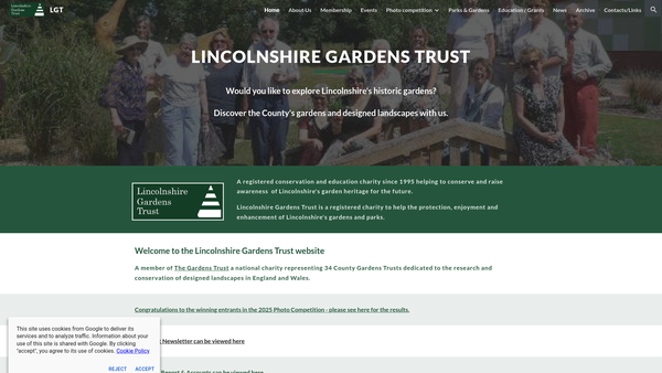 Screenshot of the Lincolnshire Gardens Trust Limited website