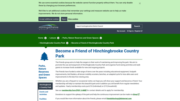 Screenshot of the Friends Of Hinchingbrooke Country Park website