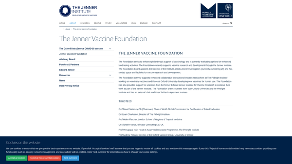 Screenshot of the Jenner Vaccine Foundation website