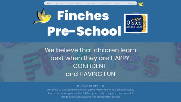 Screenshot of the Finches Pre-School, Finchampstead website