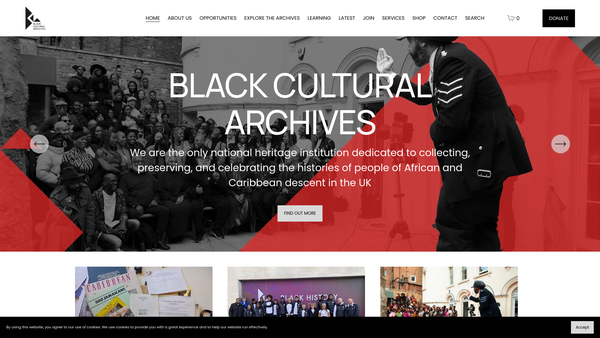Screenshot of the The African People's Historical Monument Foundation (Black Cultural Archives) Limited website