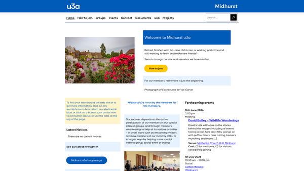 Screenshot of the Midhurst U3A website