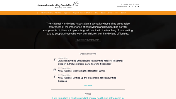 Screenshot of the The National Handwriting Association website