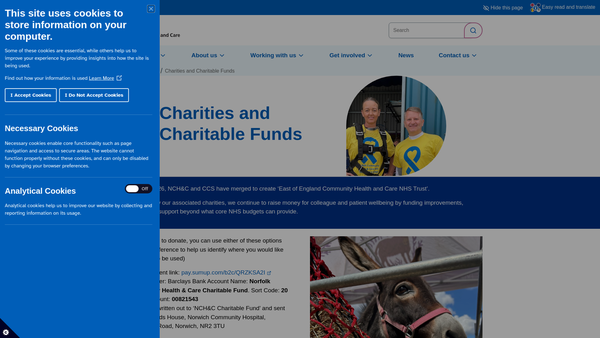 Screenshot of the Norfolk Community Health And Care NHS Trust Charitable Fund website