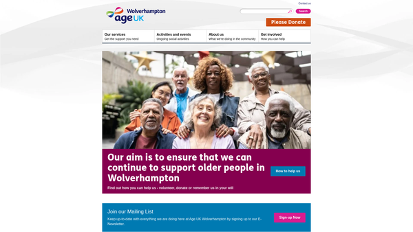 Screenshot of the Age Concern Wolverhampton website