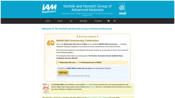 Screenshot of the Norfolk And Norwich Group Of Advanced Motorists website
