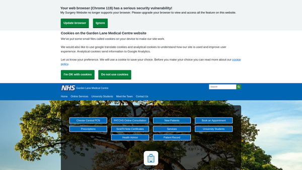 Screenshot of the Garden Lane Medical Centre Patients Fund website