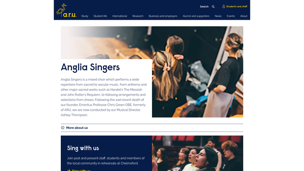 Screenshot of the The Anglia Singers website