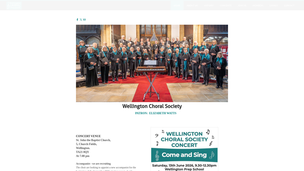 Screenshot of the Wellington Choral Society website