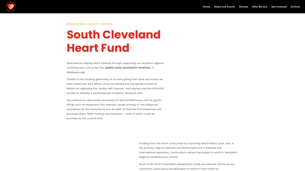 Screenshot of the South Cleveland Heart Fund website