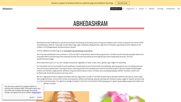 Screenshot of the Universal Confluence Of Yoga Vedanta Luminary Trust website