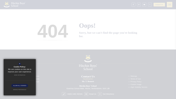 Screenshot of the Hitchin Boys' School And Parents Society website