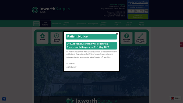 Screenshot of the The Patients Association - Ixworth Surgery website