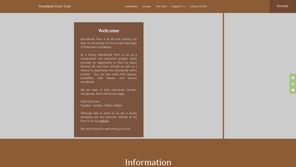 Screenshot of the The Woodlands Farm Trust website