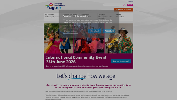 Screenshot of the Age UK Hillingdon, Harrow And Brent website