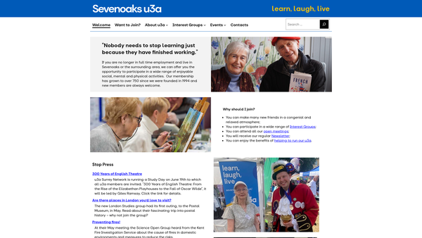 Screenshot of the U3A Sevenoaks website
