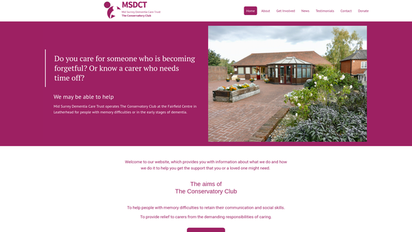 Screenshot of the Mid Surrey Dementia Care Trust website
