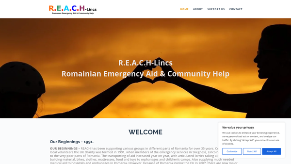 Screenshot of the Romanian Emergency Aid And Community Help (Reach) website