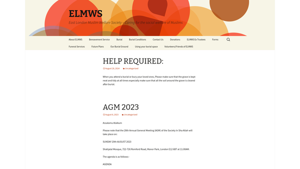 Screenshot of the East London Muslim Welfare Society website