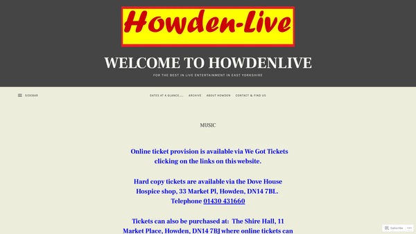 Screenshot of the Howdenshire Live Arts website