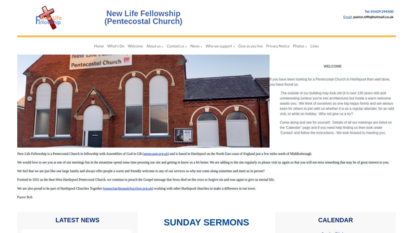 Screenshot of the New Life Fellowship (Pentecostal Church) website