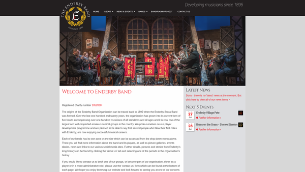 Screenshot of the The Enderby Band Organisation website
