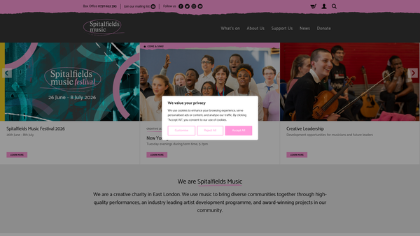Screenshot of the Spitalfields Festival Limited website