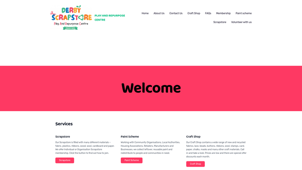 Screenshot of the Derby Scrapstore website
