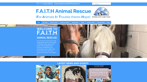 Screenshot of the F.a.i.t.h. (For Animals In Trouble There's Hope) website
