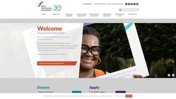 Screenshot of the Essex Community Foundation website