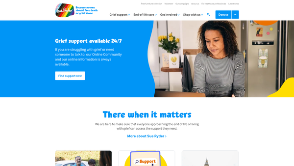 Screenshot of the Sue Ryder website