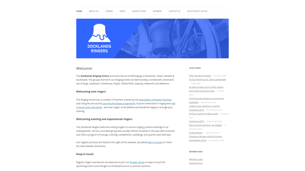 Screenshot of the Docklands Ringing Centre website
