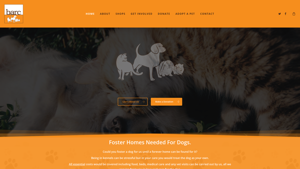 Screenshot of the Barnsley And District Animal Rescue Charity website