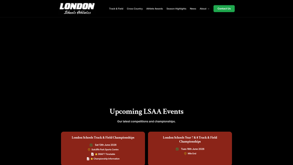 Screenshot of the London Schools Athletic Association website