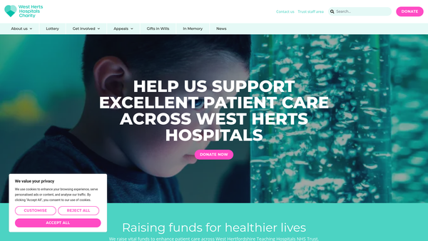 Screenshot of the West Hertfordshire Teaching Hospitals NHS Trust Charity website