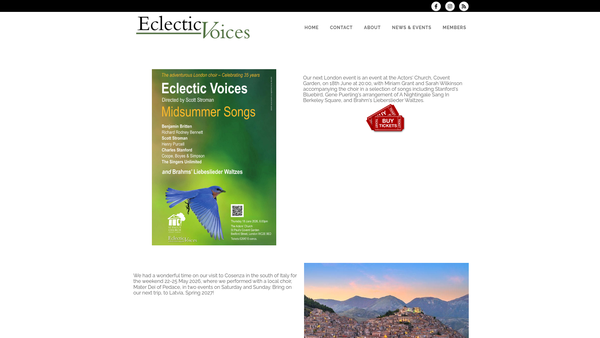 Screenshot of the Eclectic Voices Society website
