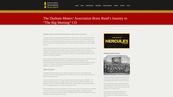 Screenshot of the Durham Miners' Association Brass Band website