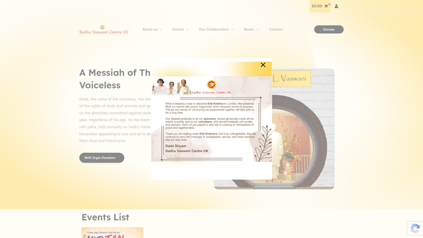 Screenshot of the Sadhu Vaswani Centre website