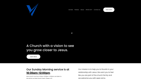 Screenshot of the Victory Church website