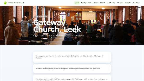 Screenshot of the The Gateway Church @ Leek website