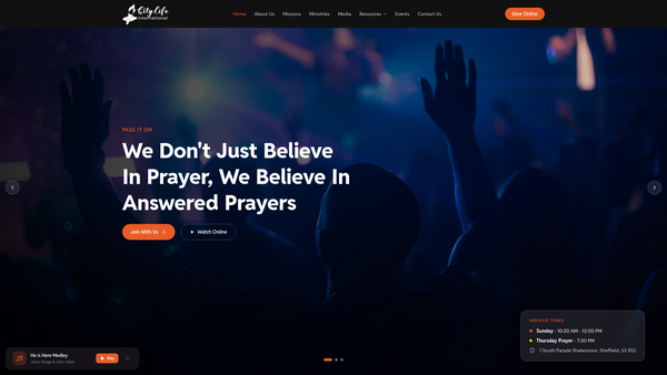 Screenshot of the City Life International Church website
