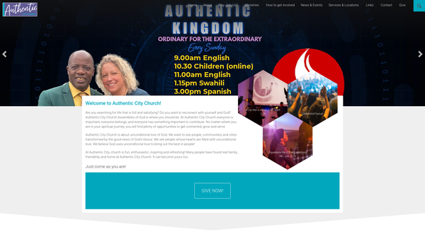 Screenshot of the Authentic City Church website
