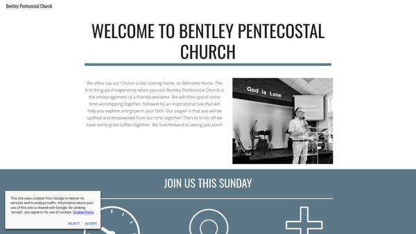 Screenshot of the Bentley Pentecostal Assembly Of God Church website