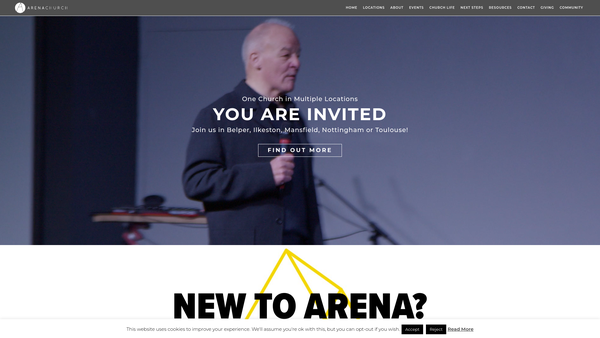 Screenshot of the Arena Church website